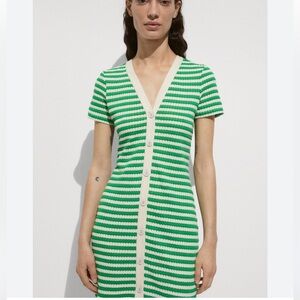 Mango Button Striped Crochet Midi Dress 2